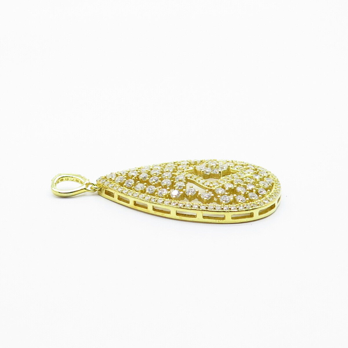 925 Sterling Silver Gold Plated C Z Ornate Teardrop Pendant