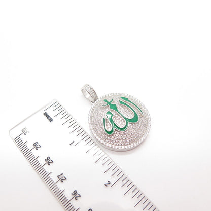 925 Sterling Silver Pave C Z & Enamel Muslims Allah Religious Pendant