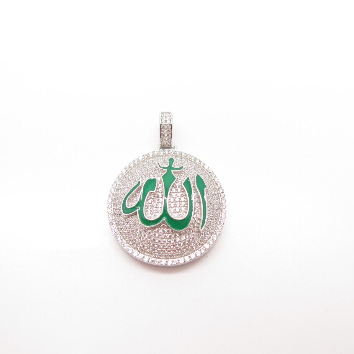 925 Sterling Silver Pave C Z & Enamel Muslims Allah Religious Pendant