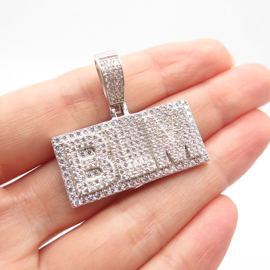 925 Sterling Silver Pave C Z "Bom" Pendant