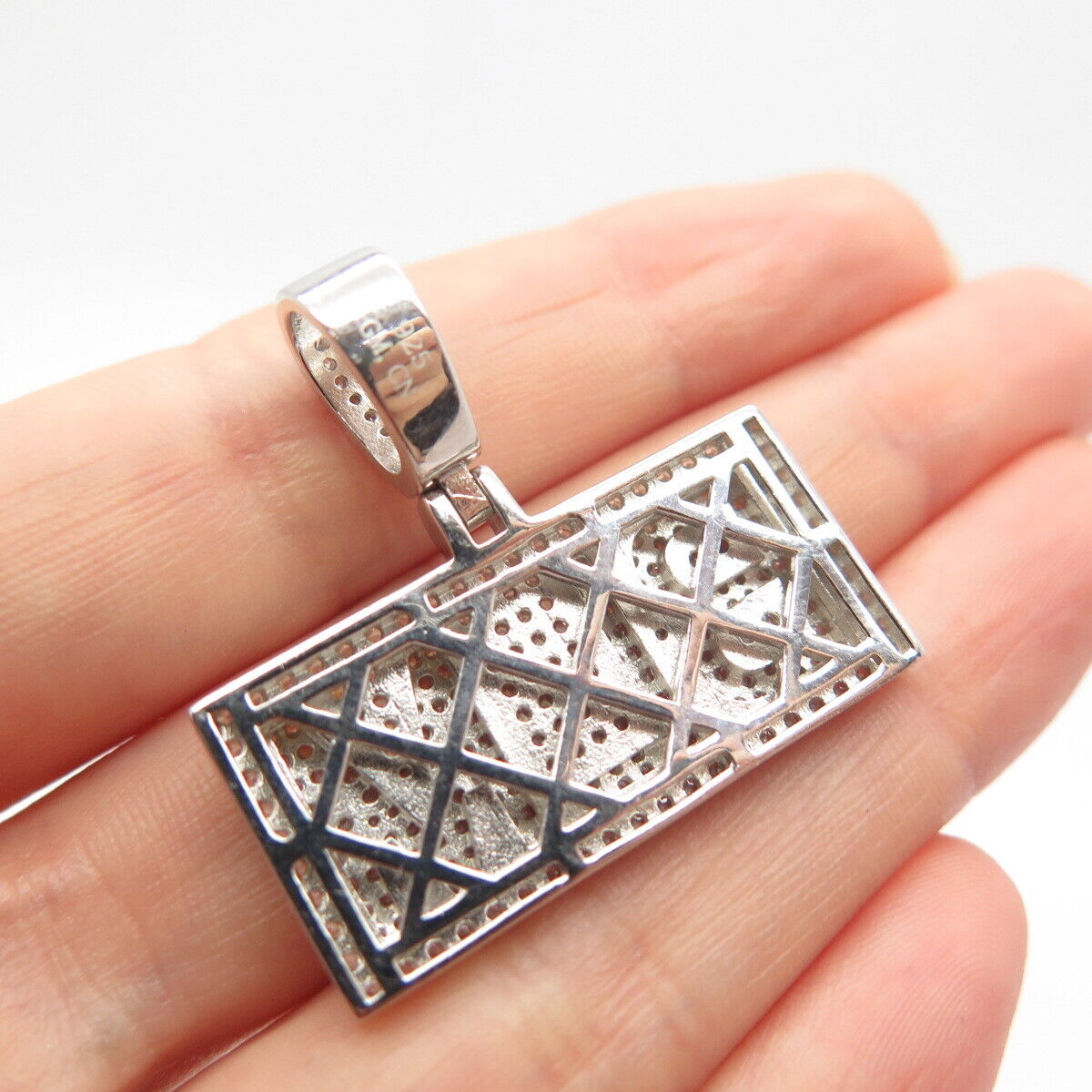 925 Sterling Silver Pave C Z "Bom" Pendant