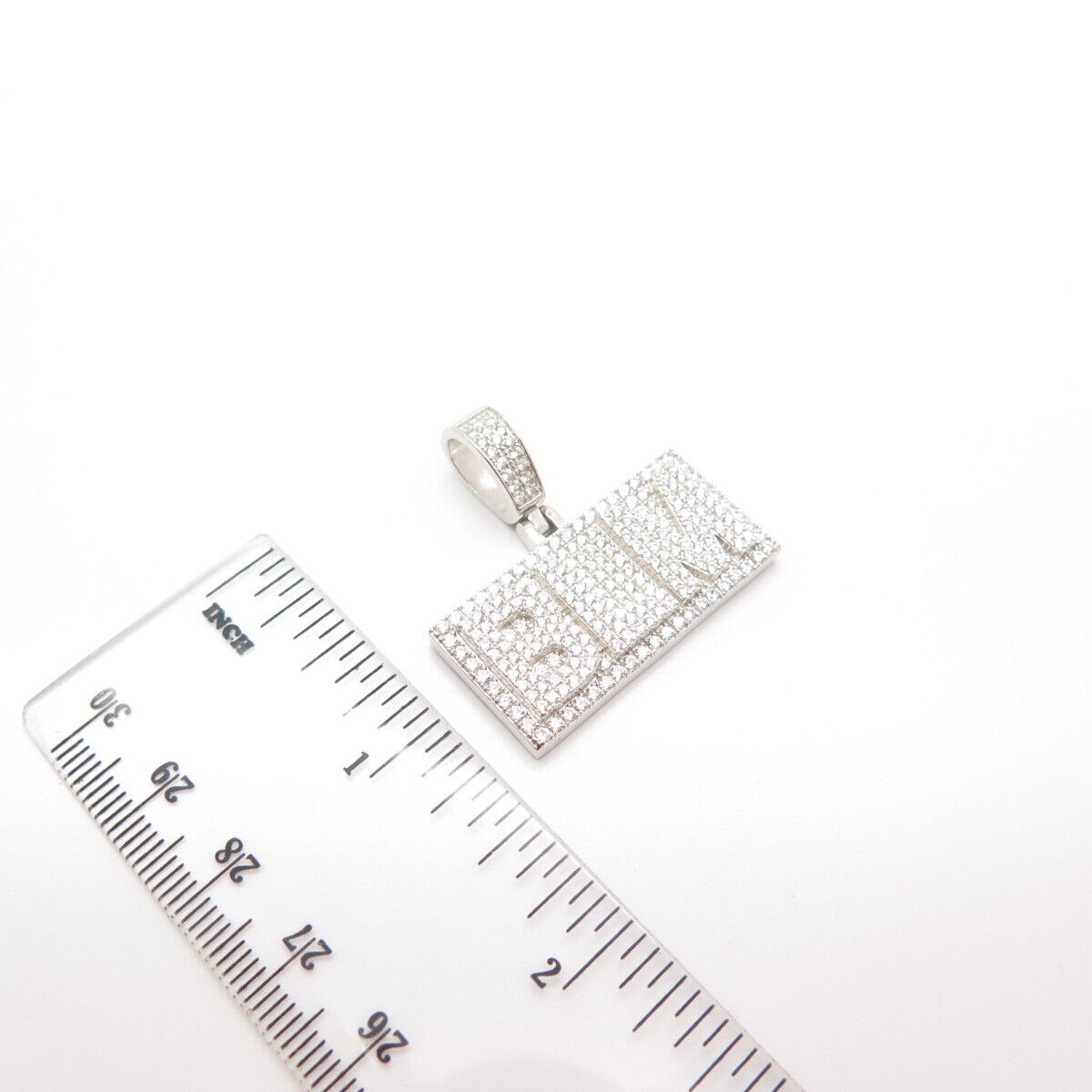 925 Sterling Silver Pave C Z "Bom" Pendant