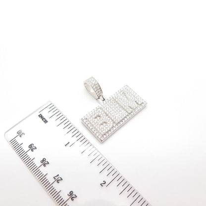 925 Sterling Silver Pave C Z "Bom" Pendant