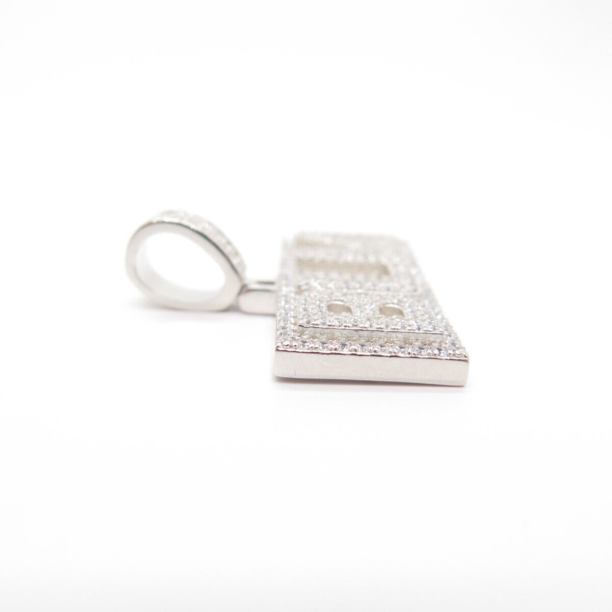 925 Sterling Silver Pave C Z "Bom" Pendant