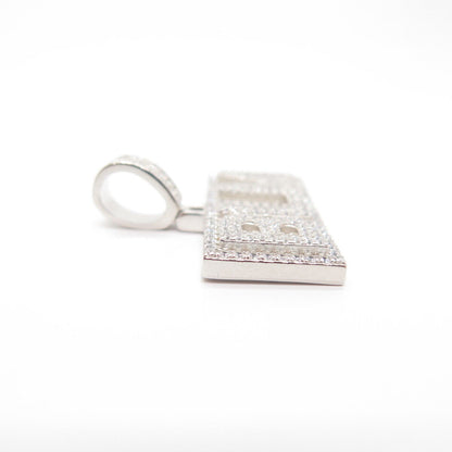 925 Sterling Silver Pave C Z "Bom" Pendant