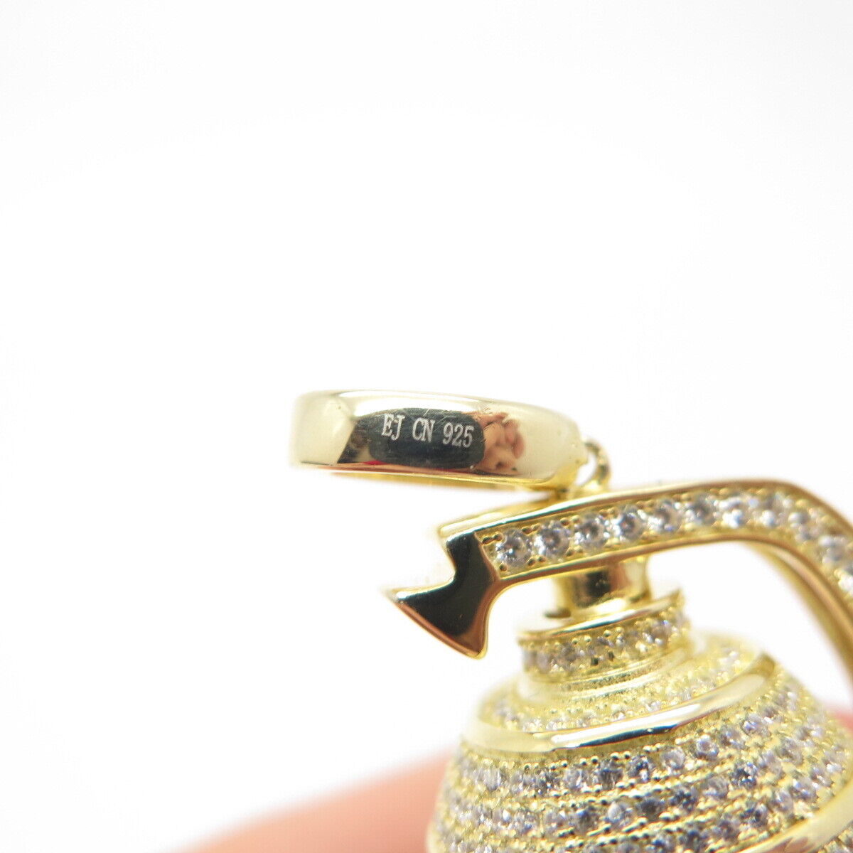 925 Sterling Silver Gold Plated Pave C Z Perfume Bottle Pendant