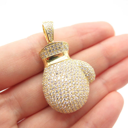 925 Sterling Silver Gold Plated Pave C Z Glove Pendant