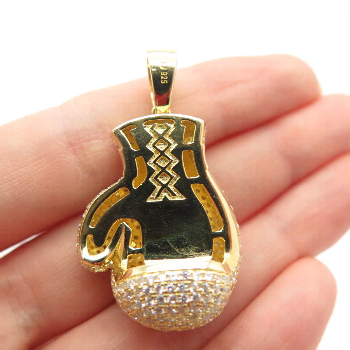 925 Sterling Silver Gold Plated Pave C Z Glove Pendant