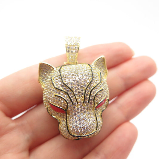 925 Sterling Silver Gold Plated Pave C Z & Enamel Wild Animal Pendant