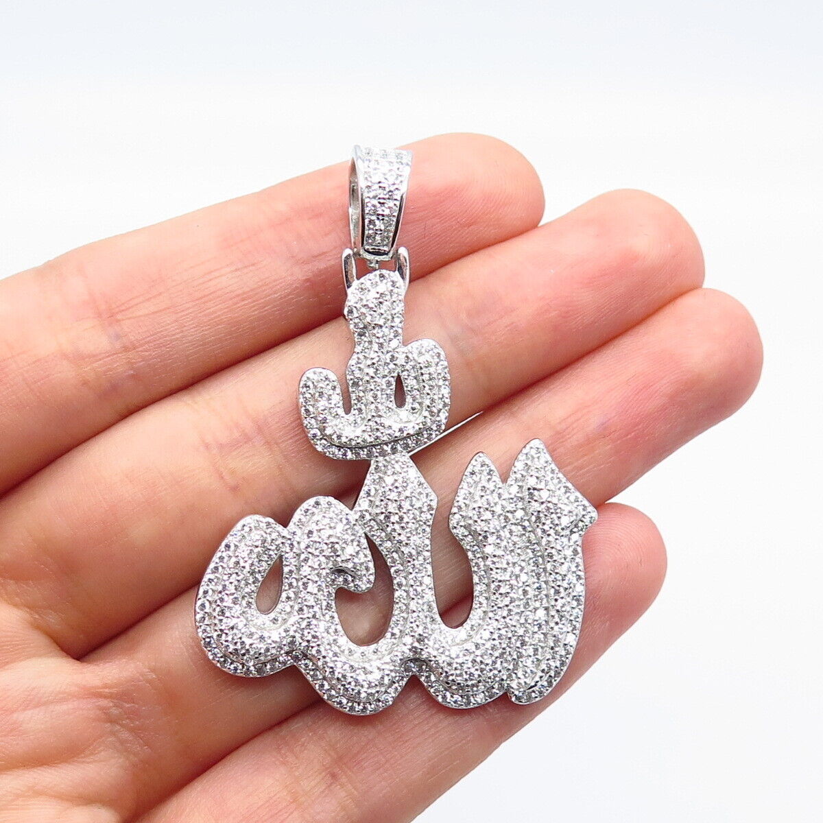 925 Sterling Silver Pave C Z Muslims Allah Religious Pendant