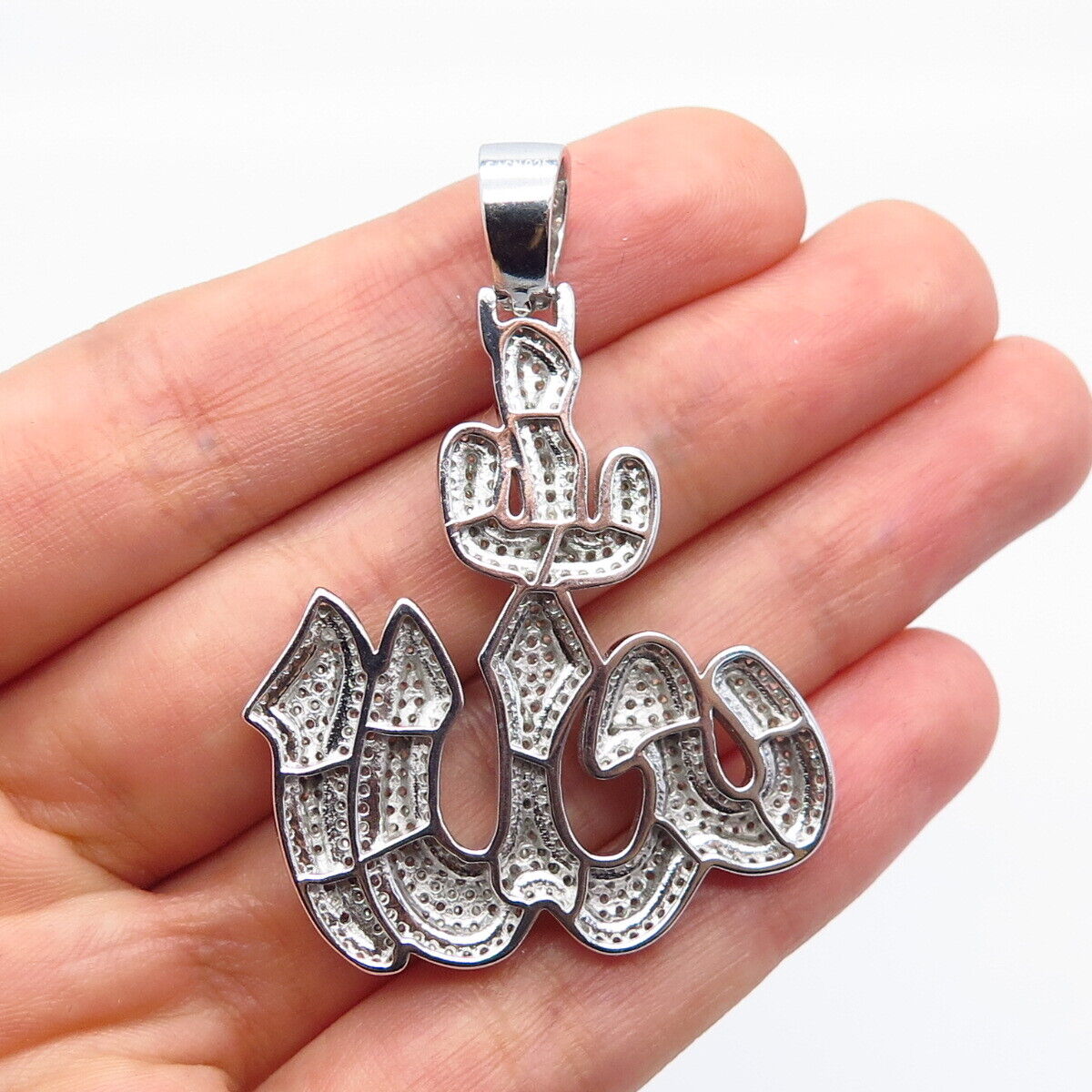 925 Sterling Silver Pave C Z Muslims Allah Religious Pendant