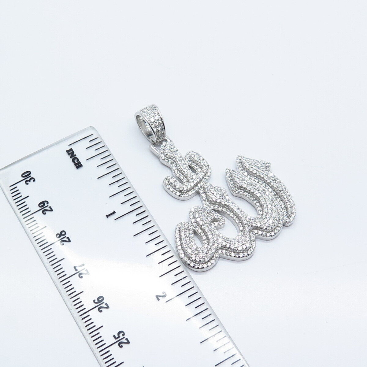 925 Sterling Silver Pave C Z Muslims Allah Religious Pendant