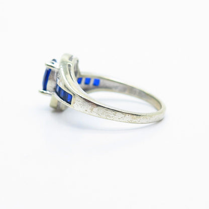 925 Sterling Silver White & Blue C Z Ring Size 6.25