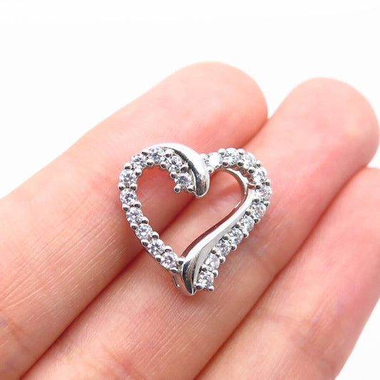 925 Sterling Silver C Z Open Heart Slide Pendant