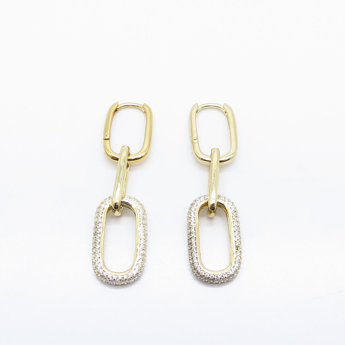 925 Sterling Silver Gold Plated C Z Oval Link Chain Earrings