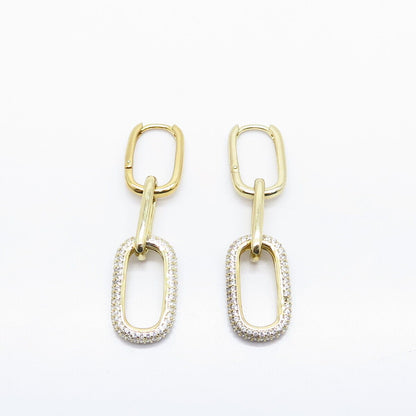 925 Sterling Silver Gold Plated C Z Oval Link Chain Earrings