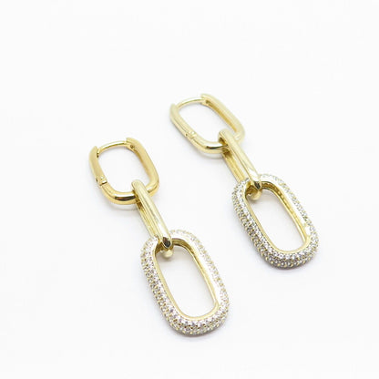 925 Sterling Silver Gold Plated C Z Oval Link Chain Earrings