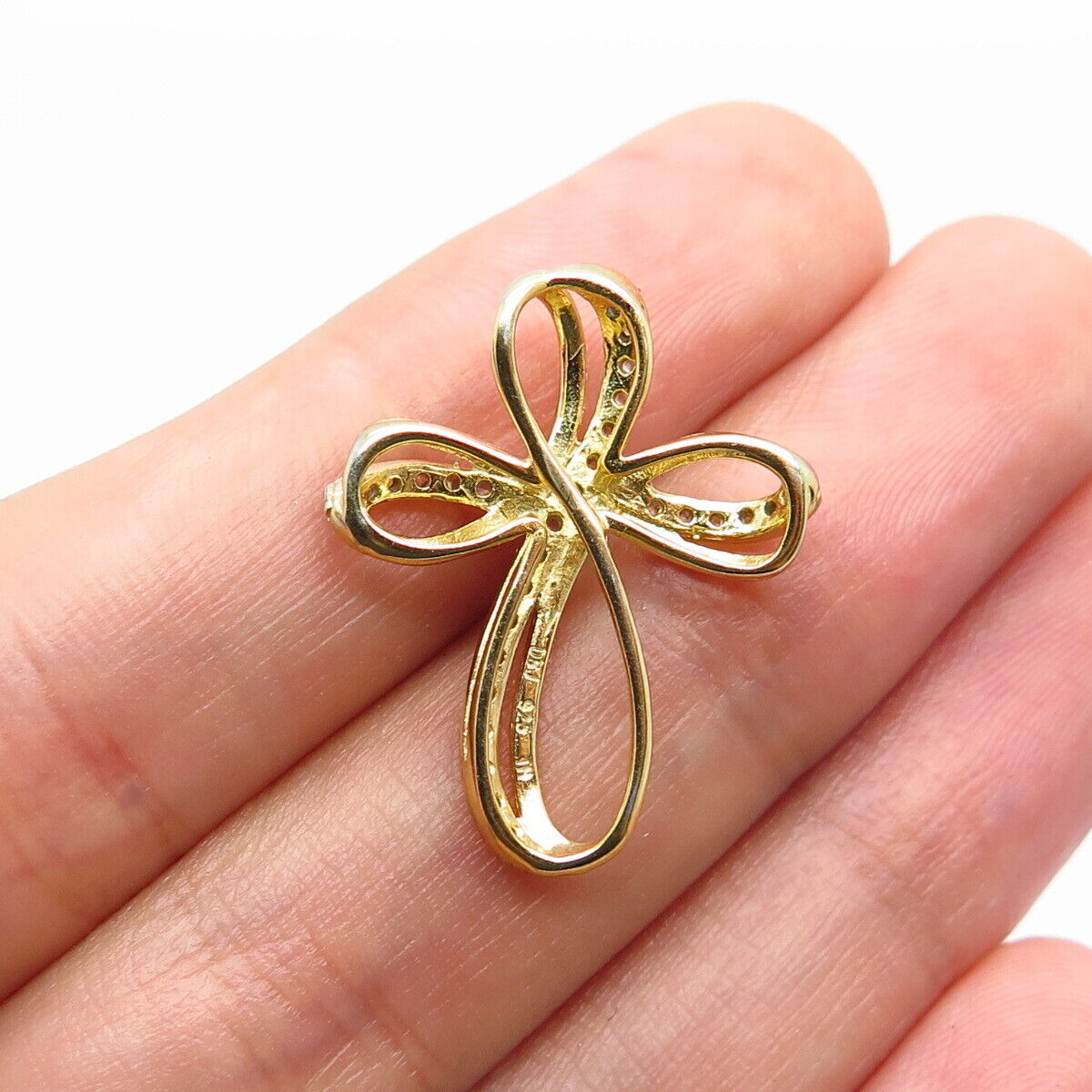 925 Sterling Silver Gold Plated C Z Religious Cross Slide Pendant