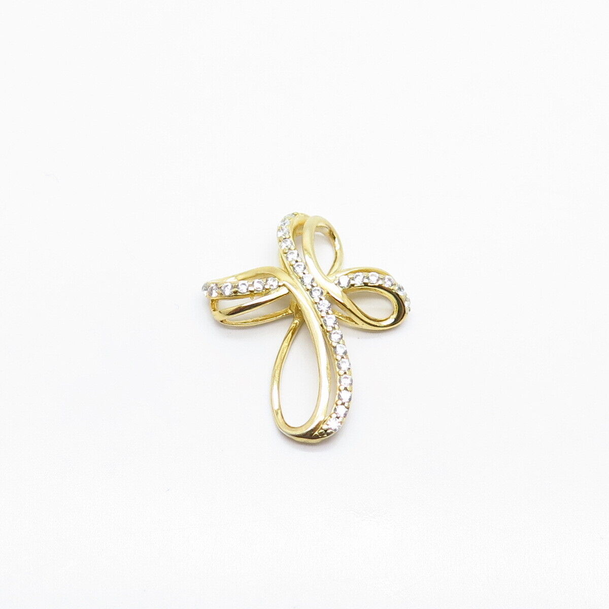 925 Sterling Silver Gold Plated C Z Religious Cross Slide Pendant