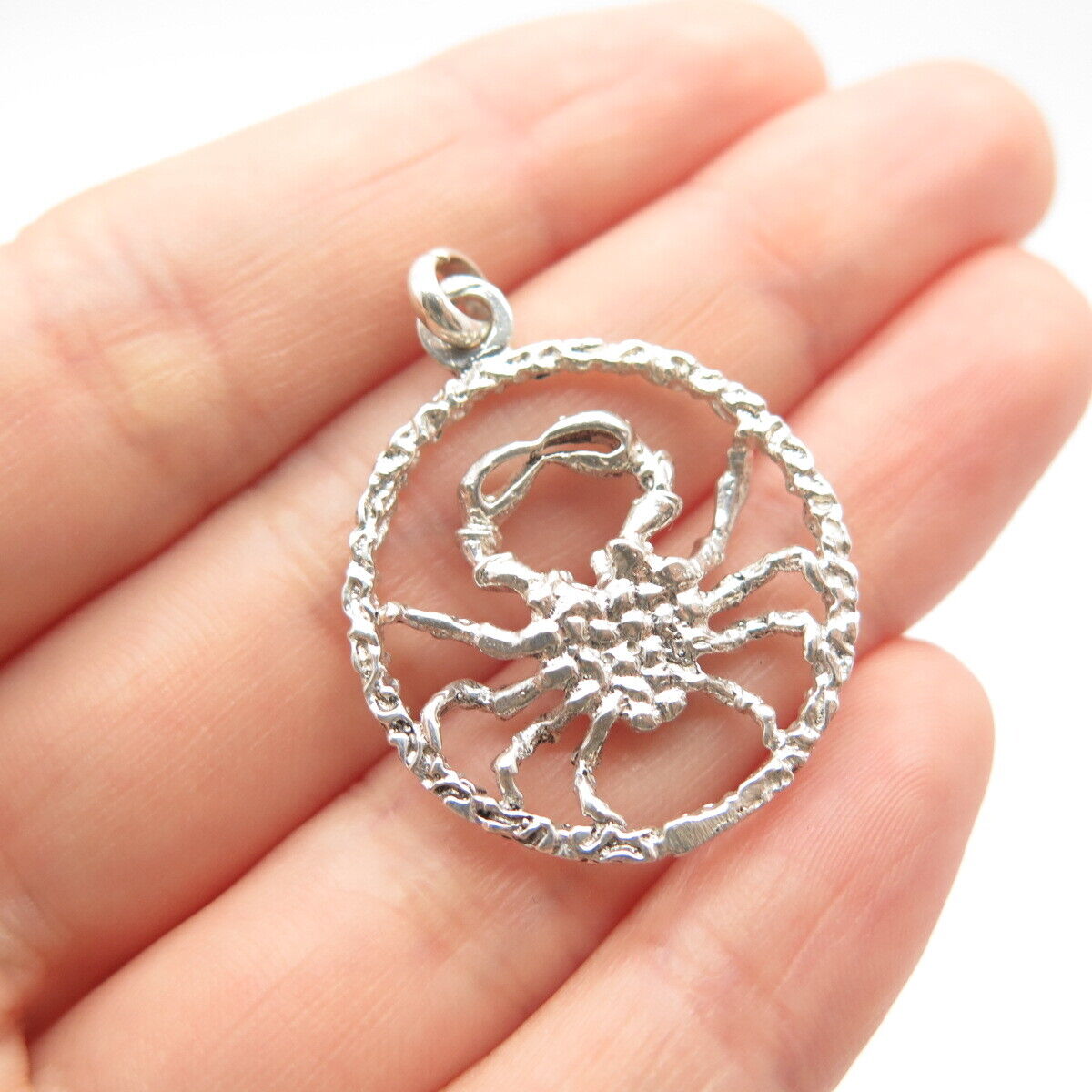 925 Sterling Silver Vintage Cancer Zodiac Sign Round Pendant