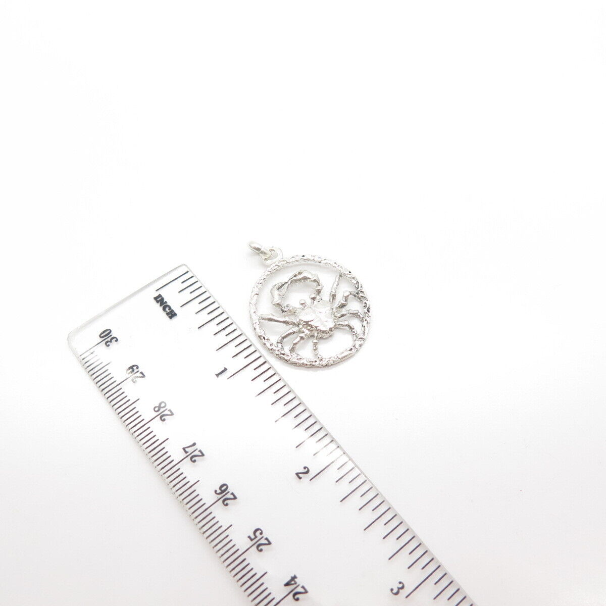 925 Sterling Silver Vintage Cancer Zodiac Sign Round Pendant