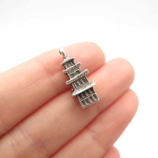 925 Sterling Silver Antique Chinese Tower Charm Pendant