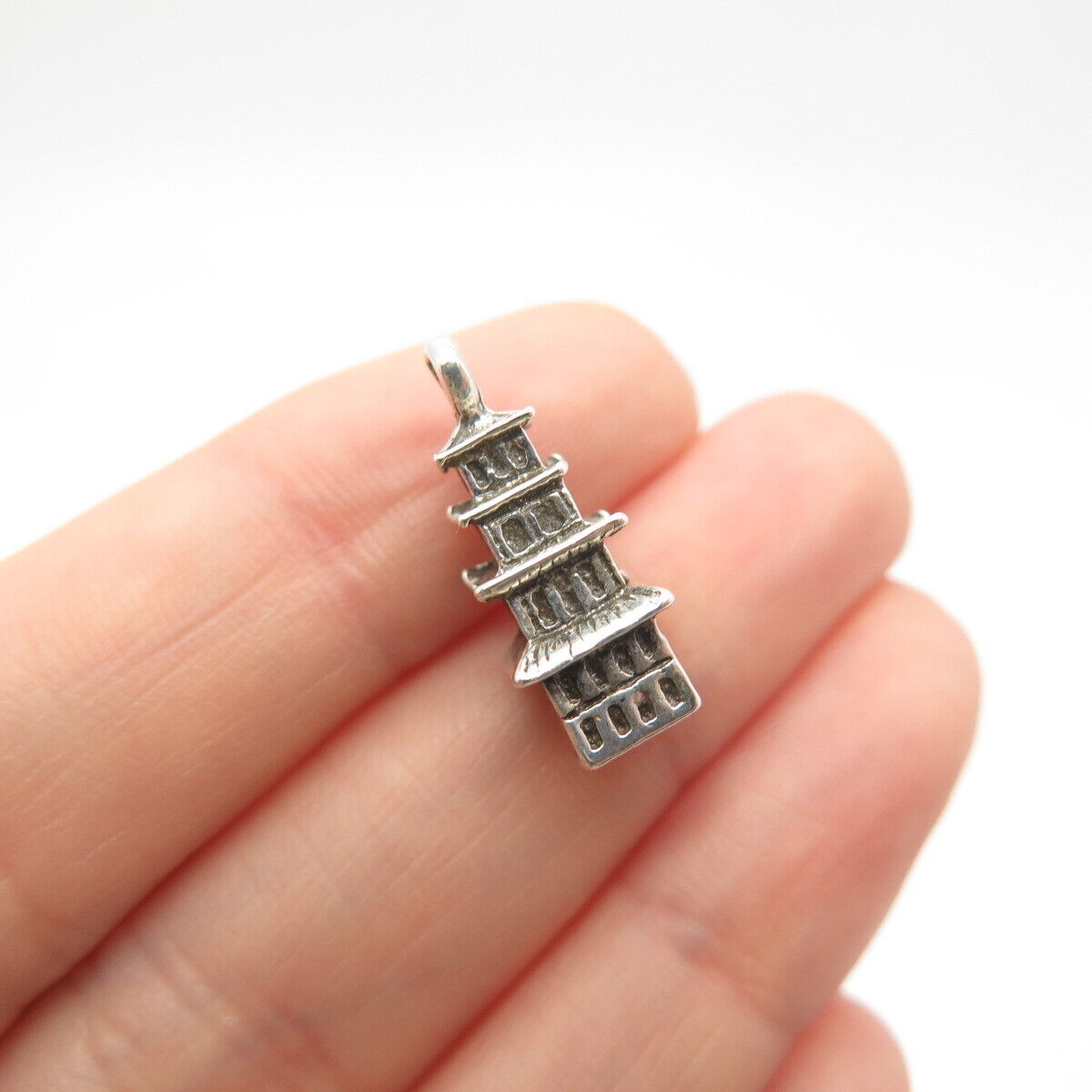 925 Sterling Silver Antique Chinese Tower Charm Pendant