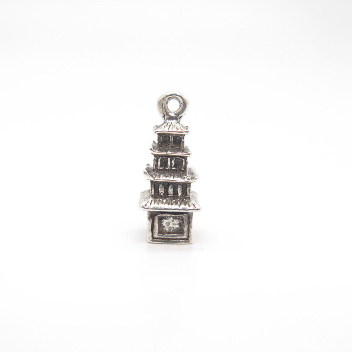 925 Sterling Silver Antique Chinese Tower Charm Pendant