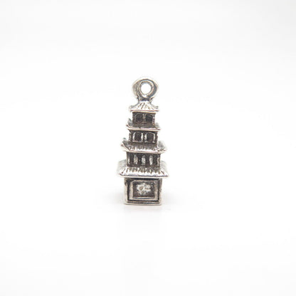 925 Sterling Silver Antique Chinese Tower Charm Pendant