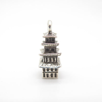 925 Sterling Silver Antique Chinese Tower Charm Pendant