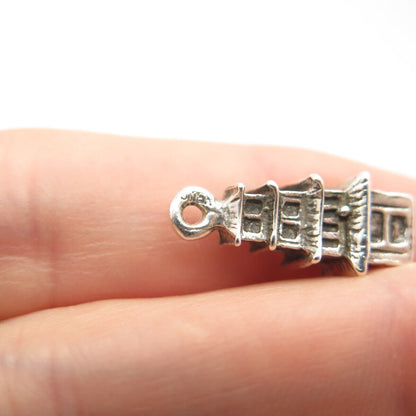 925 Sterling Silver Antique Chinese Tower Charm Pendant