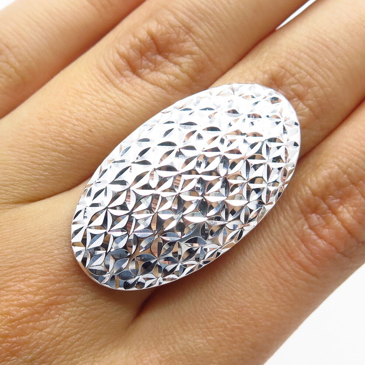 925 Sterling Silver Vintage Textured Oval Statement Ring Size 8.25