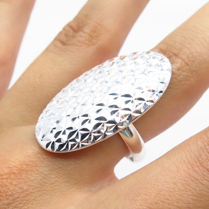 925 Sterling Silver Vintage Textured Oval Statement Ring Size 8.25