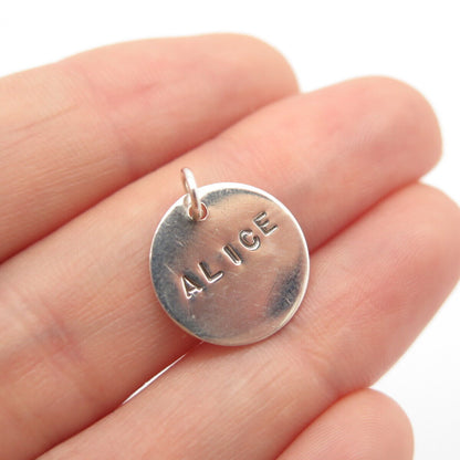 925 Sterling Silver Vintage Christie Martin "Alice" Personalized Charm Pendant