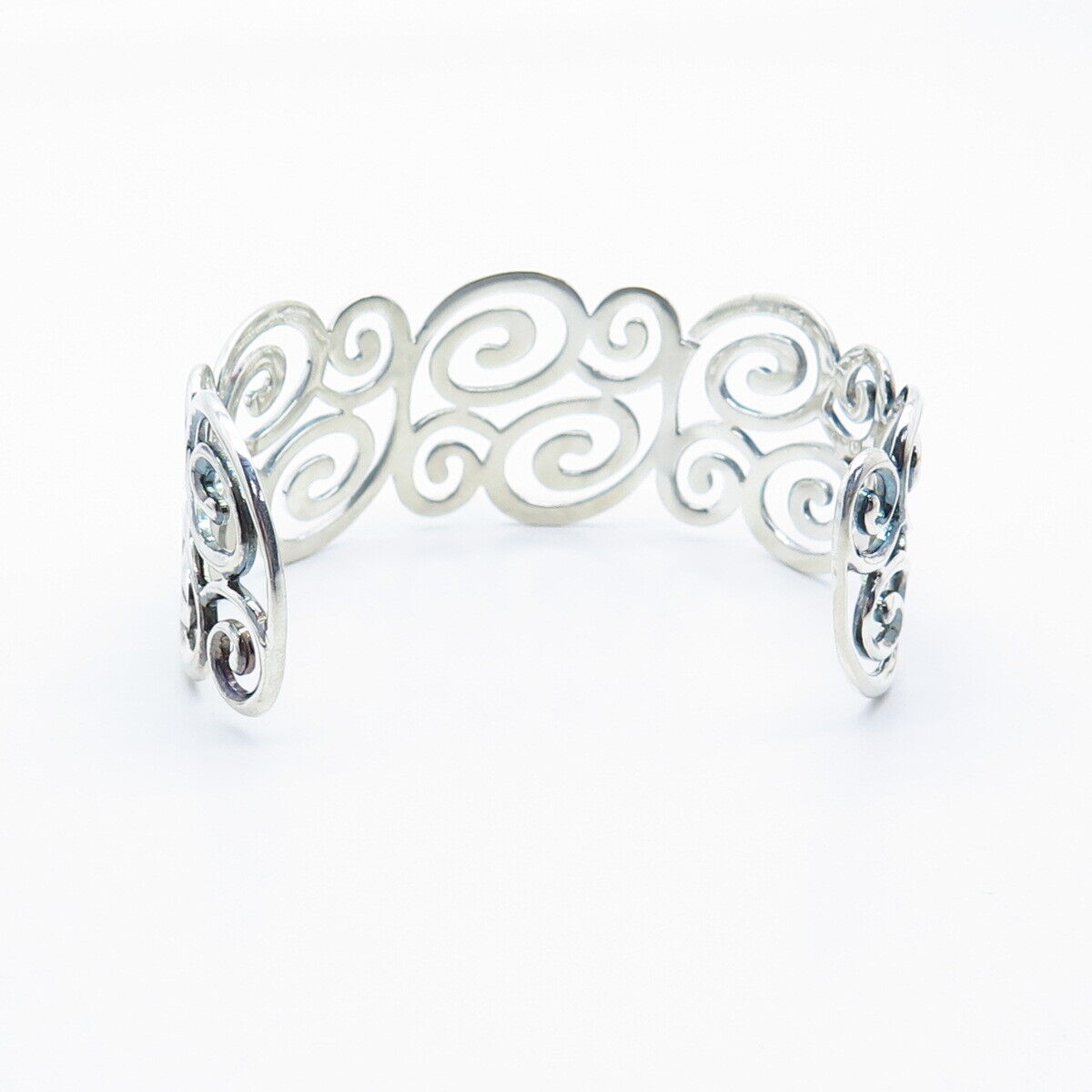 925 Sterling Silver Vintage Swirl Ornate Adjustable Cuff Bracelet 7.75"