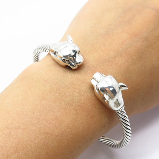 925 Sterling Silver Vintage Wild Cat Adjustable Cuff Bracelet 7.25"