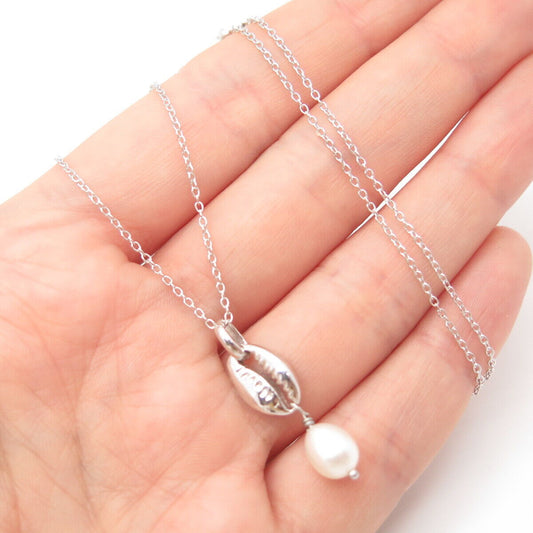 925 Sterling Silver Real Pearl Coffee Bean Rolo Chain Necklace 18"