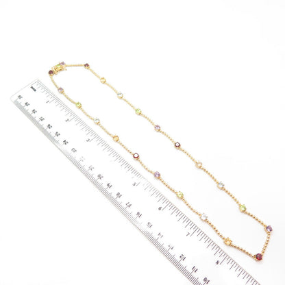 925 Sterling Silver Gold Plated Multi-Color Gem Ball & Bar Chain Necklace 19"