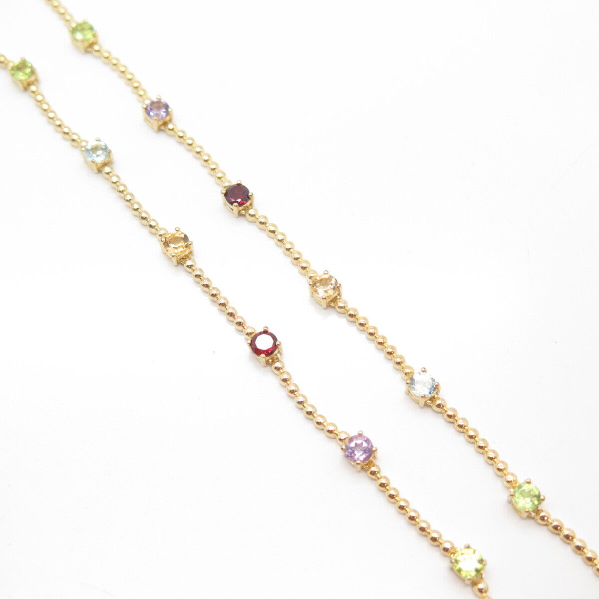 925 Sterling Silver Gold Plated Multi-Color Gem Ball & Bar Chain Necklace 19"