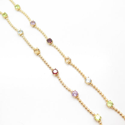 925 Sterling Silver Gold Plated Multi-Color Gem Ball & Bar Chain Necklace 19"