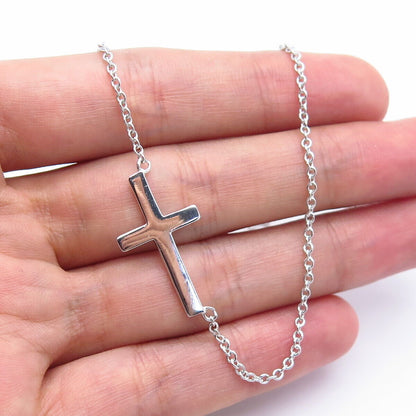 925 Sterling Silver Cross Rolo Chain Necklace 16"