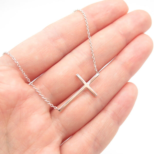 925 Sterling Silver Cross Rolo Chain Necklace 18"