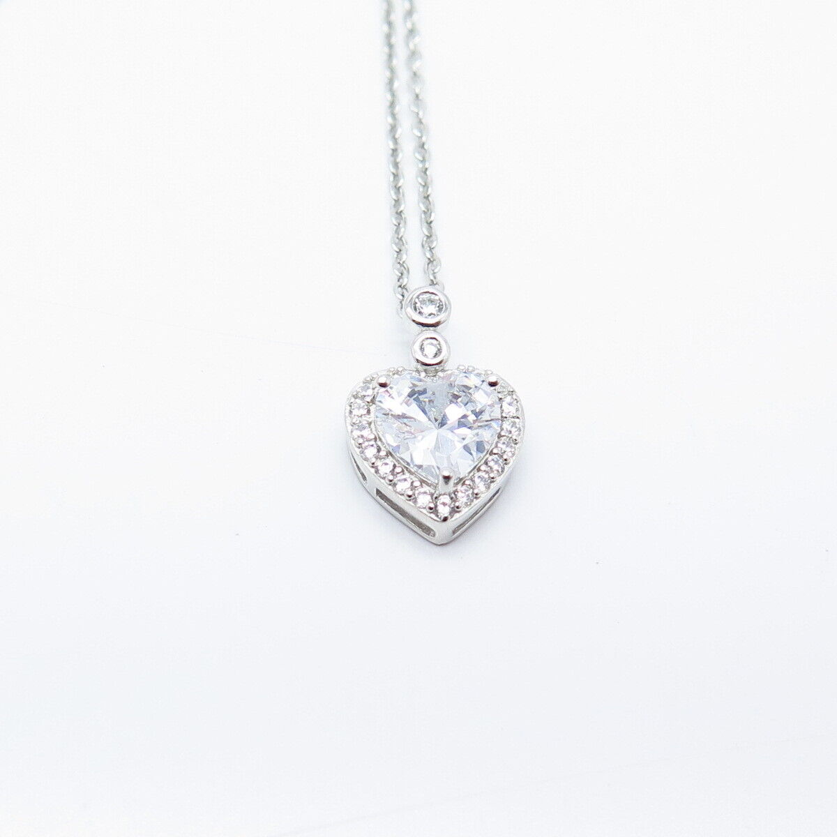 925 Sterling Silver C Z Heart Pendant Rolo Chain Necklace 16"