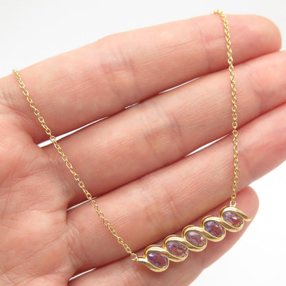 925 Sterling Silver Gold Plated Real Amethyst Gem Bar Rolo Chain Necklace 18"