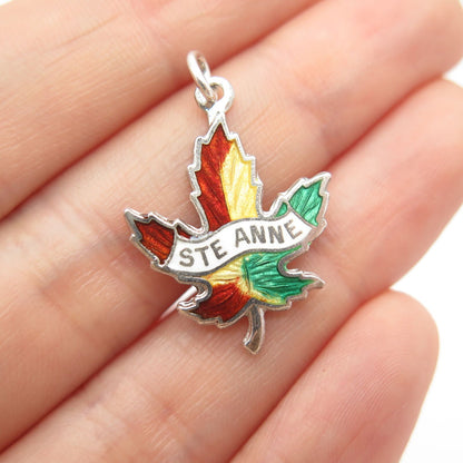 925 Sterling Silver Vintage BMCo Enamel "Ste Anne" Maple Leaf Charm Pendant