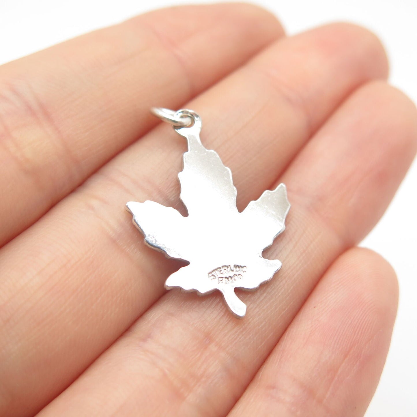 925 Sterling Silver Vintage BMCo Enamel "Ste Anne" Maple Leaf Charm Pendant