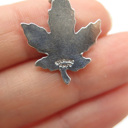 925 Sterling Silver Vintage BMCo Enamel "Ste Anne" Maple Leaf Charm Pendant