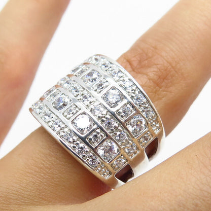 925 Sterling Silver Pave C Z Wide Ring Size 5.25