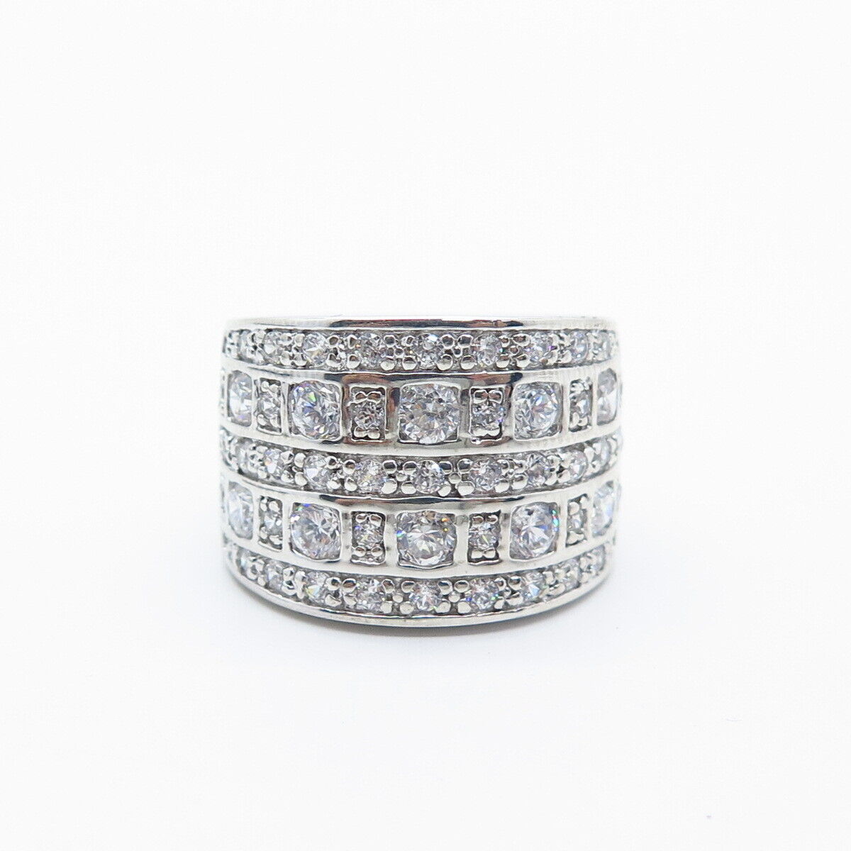 925 Sterling Silver Pave C Z Wide Ring Size 5.25