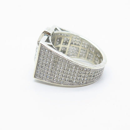 925 Sterling Silver Pave C Z Wide Ring Size 10